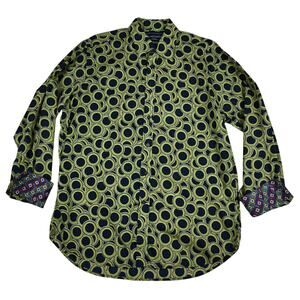 David Smith Australia Button Up Shirt Mens L Blue Green Long Sleeve Geometric